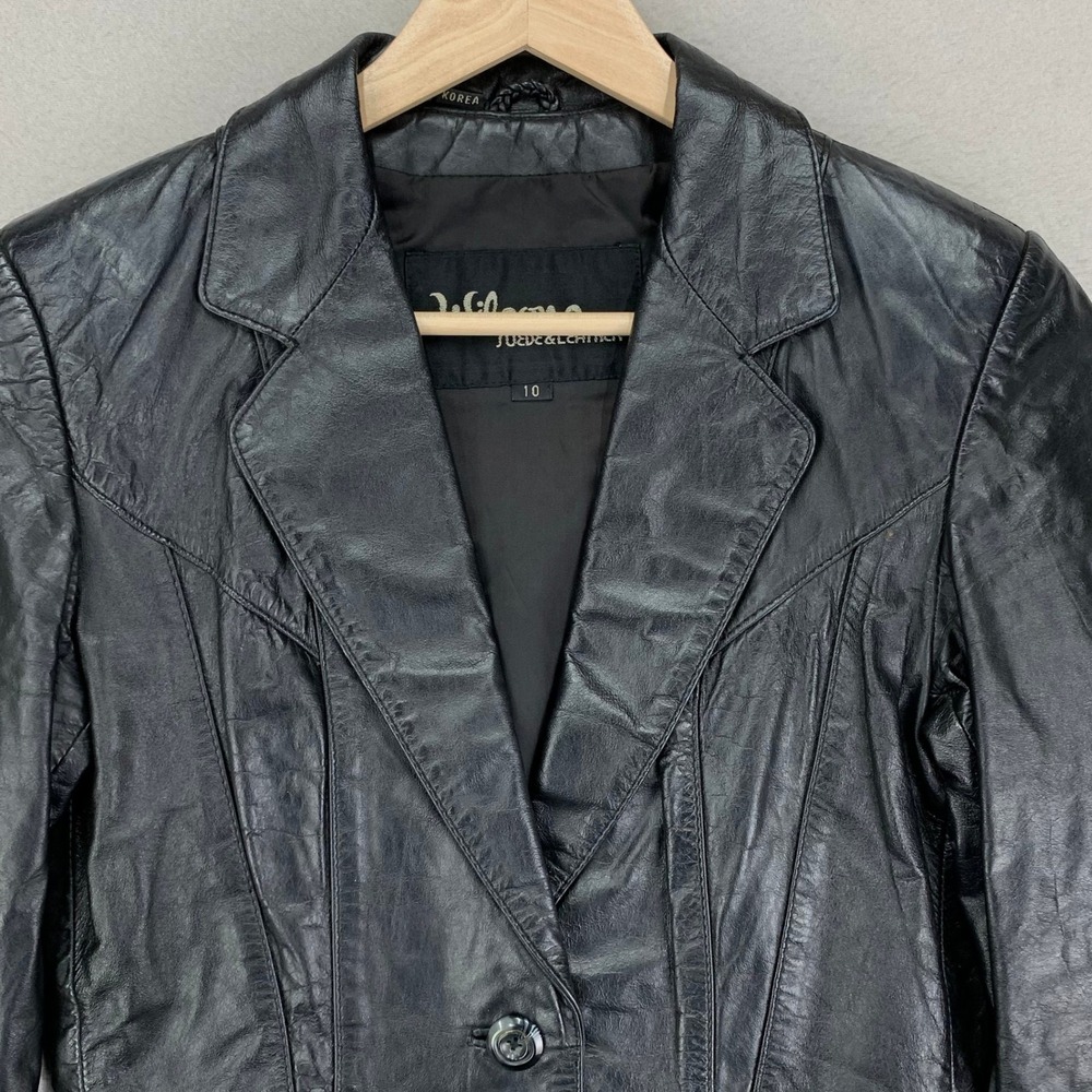 Vintage 70s Wilsons Leather Jacket Womens 10 Black Biker Y2K Grunge Rocker‎